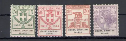 1924 Italien, halbstaatliche Körperschaften, komplette Serie 13/16, 4 Werte, Biblioteche Circulanti Milano, MNH ** - Zertifikat Diena