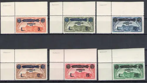1933 SAN MARINO, Luftpost Nr. A11/A16, Zeppelin-Kreuzfahrt, Signatur Giulio Bolaffi - MNH ** - Linker Bogenwinkel
