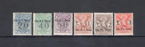 1924 SAN MARINO, Steuern und Überweisungen, Nr. 1/6, normale Zentrierung, MNH** - Zertifikat Enzo Diena