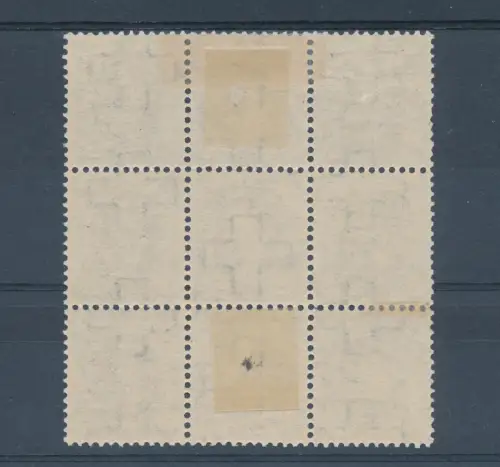 1907 SCHWEIZ - Schweiz in Füßen - 40 Cent grau, gezackt 11 1/2 x 11, 9er Block mit Briefmarke ohne Diadem, Ohne Diadem postfrisch**