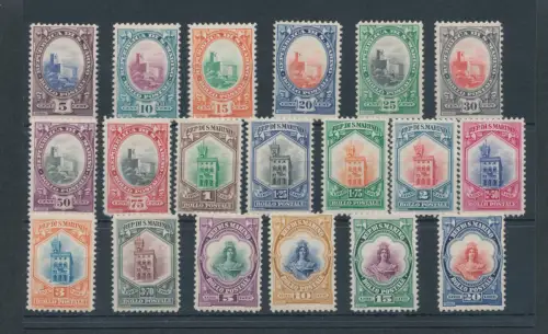 1929-35 SAN MARINO, Nr. 141/158, Ansicht, Palazzo del Consiglio e Busto Libertà - Garantiezertifikat De Simoni - MNH **