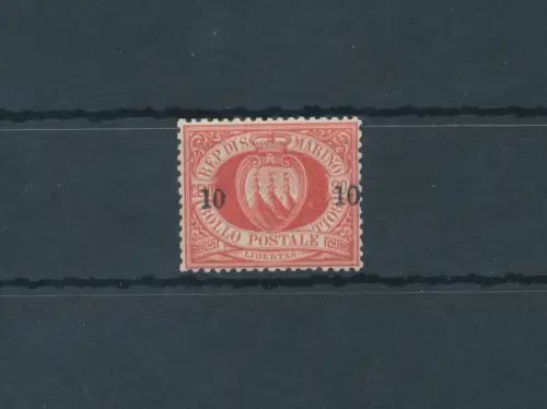 1892 SAN MARINO, Nr. 11, 10 Cent auf 20 Cent rot - Garantiezertifikat Philatelia De Simoni - MNH **
