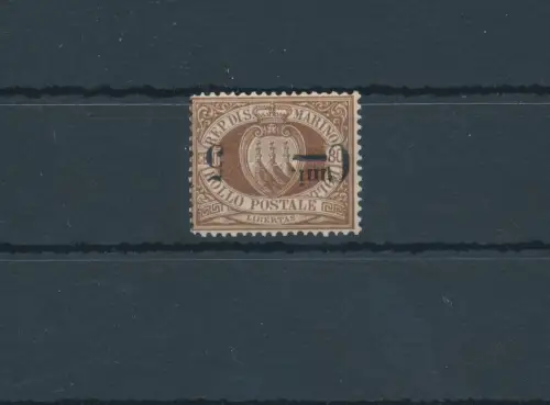1892 SAN MARINO, Nr. 9a, 5 Cent auf 30 Cent braun Wappen - Aufdruck umgedreht - Raybaudi Zertifikat - MNH**