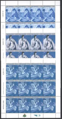 2008 San Marino, Natale - Noel - Christmas, Nr. 2209/11 - 3 Kleinblätter 12 Werte mit Barcode, postfrisch**