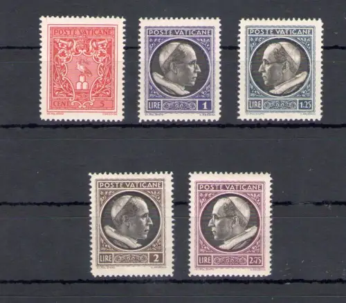 1940 Vatikan, neue Briefmarken, kompletter Jahrgang, 5 Werte, postfrisch **