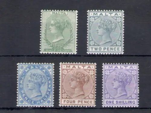 1885 MALTA, Stanley Gibbons Nr. 20-29 (Nr. 21), 5 Werte - MLH*