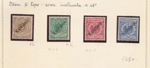 1899 - 1900 Caroline - Yvert n. 1/4 - Karolinen Aufdruck schräg zu 48. - II. Typ - MLH*