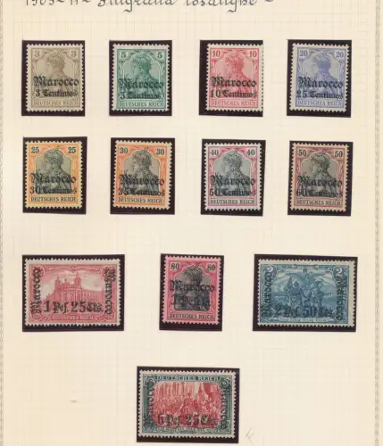 1905-11 Marokko - Deutsche Kolonien - Yvert Nr. 33/44 - Wasserzeichen Rauten - MH* - Signatur G. Oliva