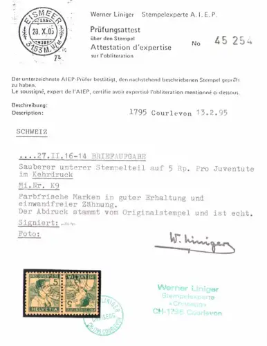 1916 SCHWEIZ, Pro Juventute, Tete Beche k11 - gebraucht