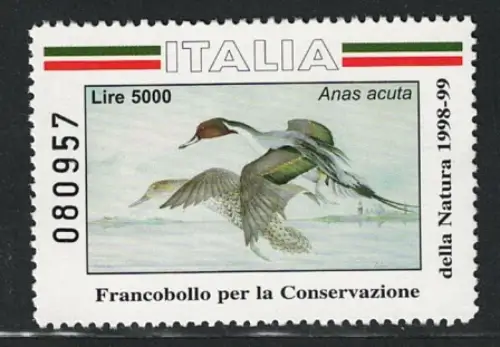 1998-99 Italien, Ente, Anas Acuta, Lire 5.000 Alto Valore, MNH **