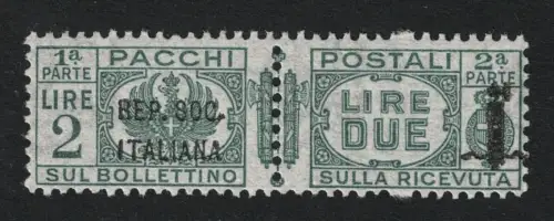 1944 Sozialrepublik, Postpakete, 2 grüne Lire Signatur Raybaudi #43, postfrisch **