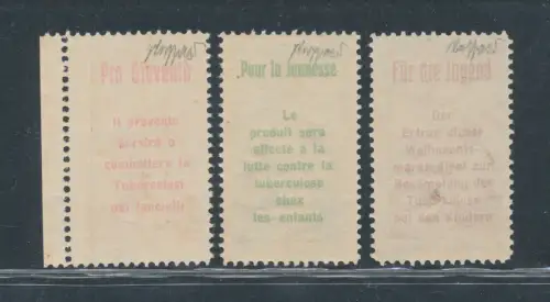 1912 SCHWEIZ, Precursori Pro Juventute, SBHV # I/II/III, MNH**