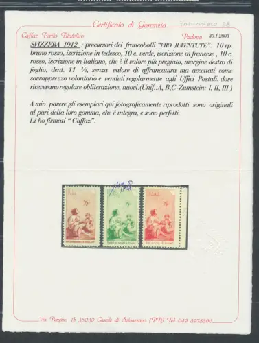 1912 SCHWEIZ, Precursori Pro Juventute, SBHV # I/II/III, MNH**