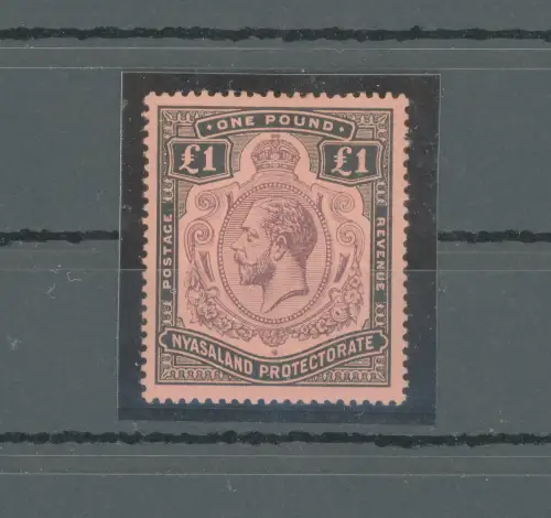1913 Nyasaland Protectorate - Stanley Gibbons Nr. 98 - £ 1 lila und schwarz - paper red - Multi Crown CA - MLH*