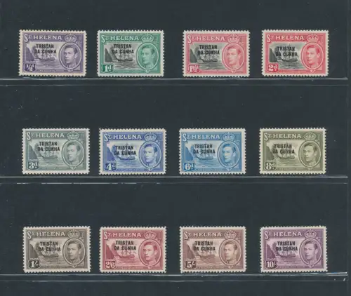 1952 TRISTAN da CUNHA - Stanley Gibbons Nr. 1/12, ST. HELENA Überdruckt - Bildnis Georg VI., 12 MH-Werte*