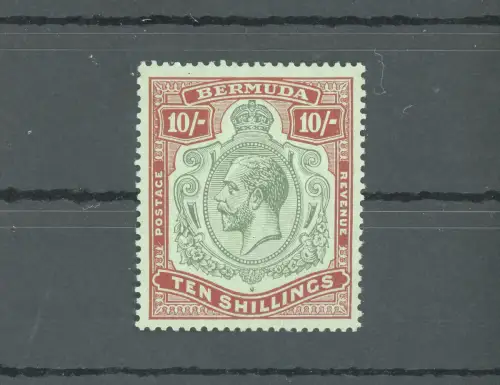1924-32 BERMUDA, Stanley Gibbons Nr. 92, GEORGE V Portrait, 10s. grün und rot/hellsmaragd, postfrisch**
