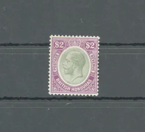 1922-33 British Honduras, Stanley Gibbons Nr. 137, 2 Dollarari Yellow Green and Bright Purple - MNH**