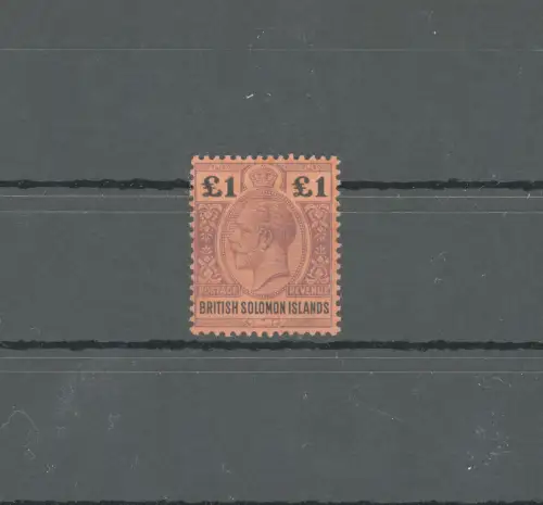 1914-23 British Solomon Island, Stanley Gibbons Nr. 38, 1 Pfund lila und schwarz, Giorgio V - MLH*