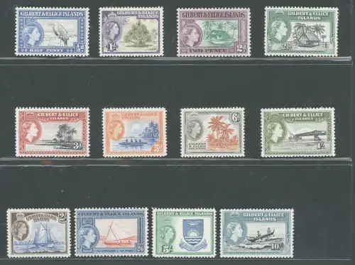 1956-62 Gilbert & Ellice Islands, Stanley Gibbons Nr. 64-75, Serie mit 12 Werten, MLH*