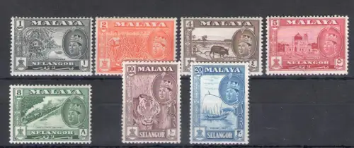 1961-62 Malaysian States - SELANGOR - Stanley Gibbons Nr. 129-35 - Serie mit 7 Werten - MNH **