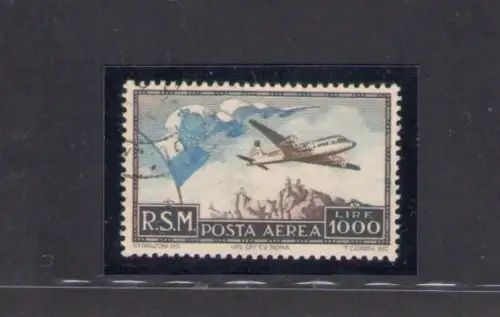 1951 SAN MARINO - Luftpost, Nr. 99, Luftflagge und Ansicht, gebraucht