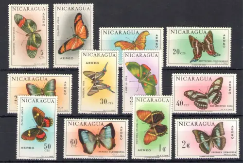 1967 Nicaragua, Schmetterlinge - Yvert Nr. 575-86 - 12 Werte - postfrisch **