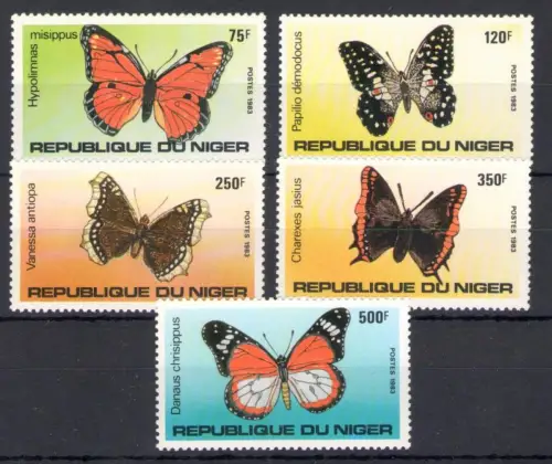 1983 Niger Republik, Schmetterlinge - Yvert Nr. 625-29 - 5 Werte - postfrisch **