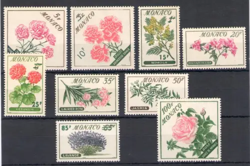 1959 MONACO, Blumen, Yvert Nr. 514-22 - 9 Werte, postfrisch **