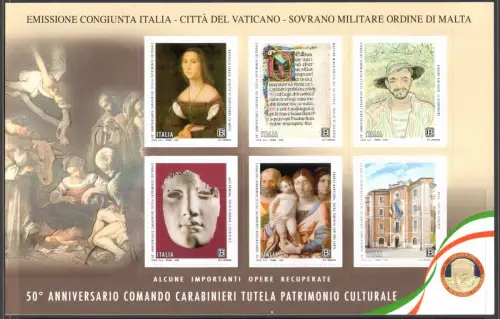 2019 Italien - Republik - Flugblatt Comando Carabinieri - Gemeinsame Ausgabe mit dem Vatikan - postfrisch **