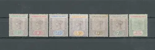 1890 Leeward Islands - Stanley Gibbons Nr. 1-7 - Serie unvollständig - MH* ((6d. matt lila mit Teilgummi)