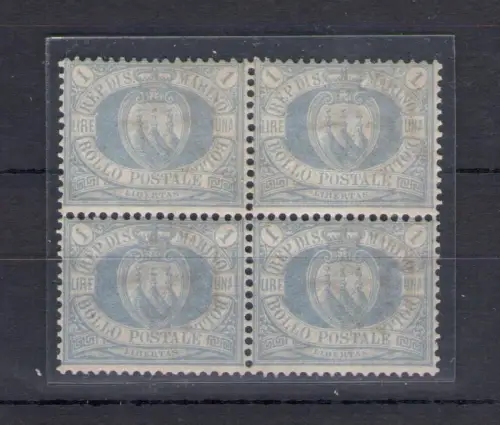 1894 San Marino, Sächsischer Katalog Nr. 31 - 1 Übersee-Lira Viererblock - postfrisch** - Raybaudi Gold Zertifikat