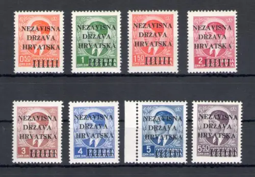 1941 KROATIEN, Yvert n. 1/8, Briefmarken Jugoslawien überdruckt, postfrisch**