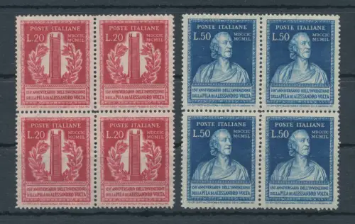 1949 Italien - Republik, 150 Jahre Stapel von Volta, 2 Werte, Nr. 611/12 - Viererblock, postfrisch**