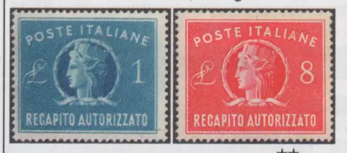 1947 Italien - Republik, Autorisierte Kontaktdaten, 2 Werte, Nr. 8/9, postfrisch**
