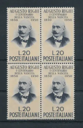 1950 Italien - Republik, Augusto Righi - 1 Wert, Nr. 633, gute sehr gute Zentrierung, postfrisch ** - Viererblock