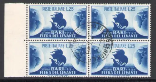 1951 Republik - Nr. 670 - 15 Fiera del Levante Bari, 1 Wert - Viererblock - Gebraucht