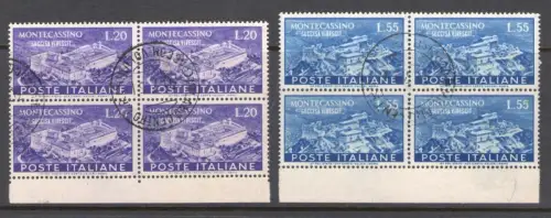 1951 Republik - Nr. 664/665 - Montecassino, 2 Werte - Viererblock - Gebraucht