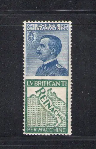 1924 Italien Königreich, Werbung - Essay - Nr. 7, 25 Cent Reinach hellblau und grün - postfrisch ** - sehr zentriert