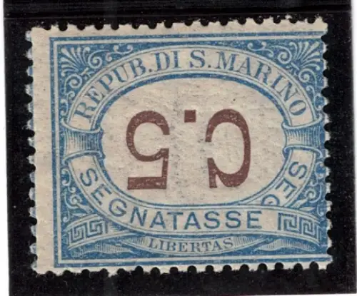 1925 SAN MARINO, Steuermarken #19a, Cent 5 azzurro Cires Capovolte, MNH **