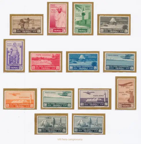 1934 LIBYEN, 8 Messe von Tripolis Nr. 125/31 + Luftpost A14/A20 - MH*