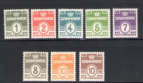 1933 DÄNEMARK, modifizierte ovale Ziffer, doppelte Linie, Nr. 207/213A, postfrisch**