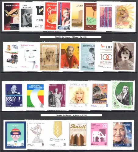 2022 Italien Republik, 90 Werte + 4 Zettel + 2 Miniblätter - postfrisch **