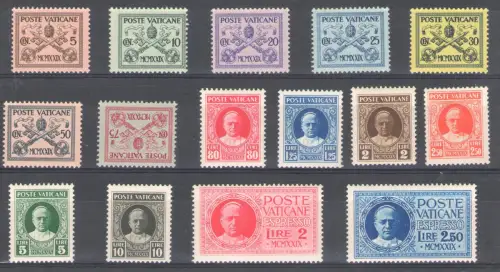 1929 Vatikan, neue Briefmarken, kompletter Jahrgang, 15 Werte, postfrisch **