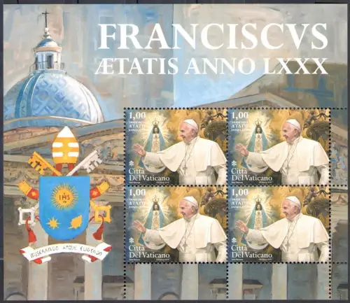 2016 Vatikan, 80. Geburtstag Papst Franziskus, BF 139, POSTFRISCH **