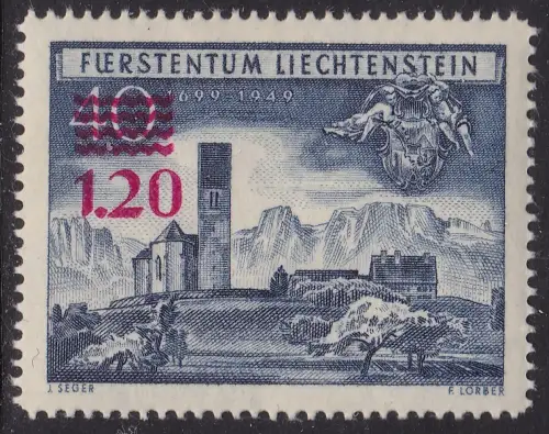 1952 LIECHTENSTEIN, # 271 Briefmarke mit neuem Aufdruck, postfrisch **