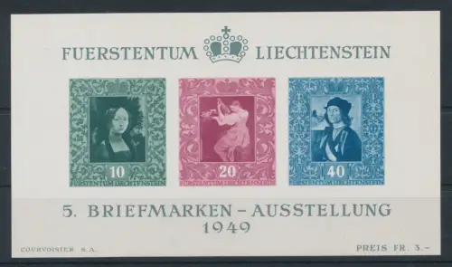 1949 Liechtenstein, Bogen Nr. 8, Philatelistische Ausstellung Vaduz, postfrisch**