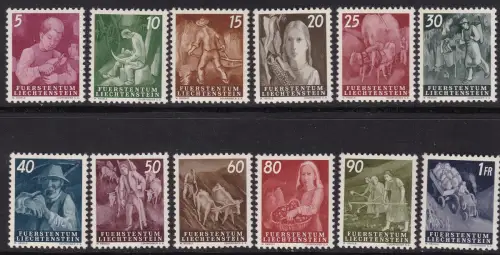 1951 LIECHTENSTEIN, # 251/262, Bauernleben, 12 Werte, postfrisch**