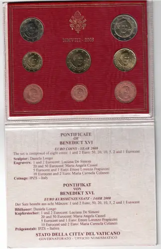 2008 Vatikan, kompletter Jahrgang, Offizielle Münzserie, FDC