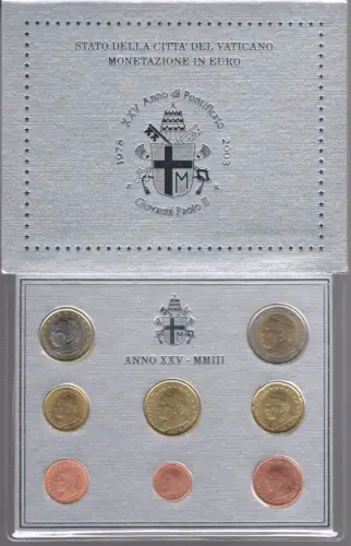 2003 Vatikan, kompletter Jahrgang, offizielle Serienmünzen, FDC