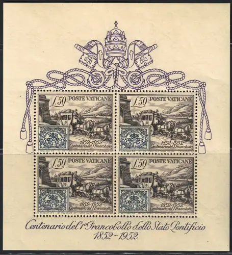 1952 Vatikan, Hundertjahrfeier der ersten Briefmarken, BF 1, MNH **